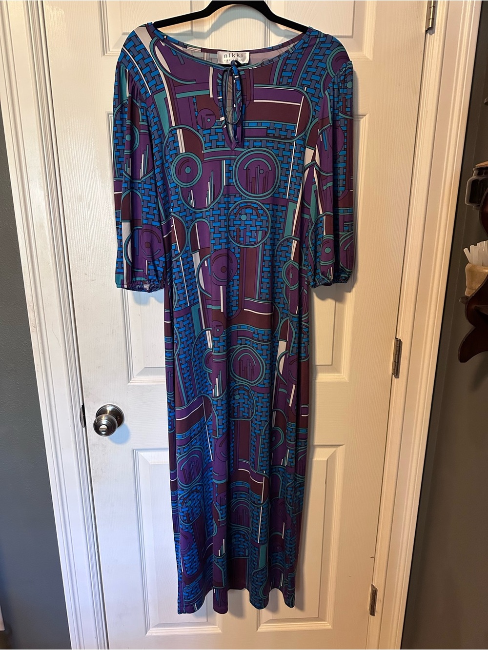 Nikki Poulos Purple & Blue Geometric Maxi Dress